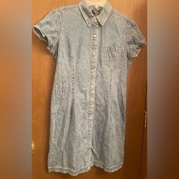 NY Jeans Med Wash 90's Y2k Vtg Denim Snap Front Short Sleeve Dress Sz-14 - Picture 1 of 11